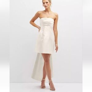 Alfred Sung Strapless Satin Column Mini Dress w/ Oversized Bow